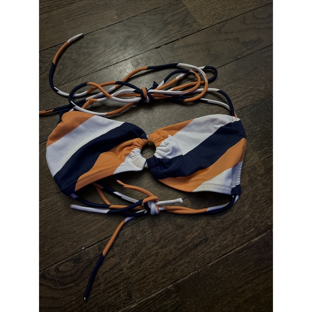 Victorias Secret Striped Bikini Top Womens Small Blue Orange Strappy Swim